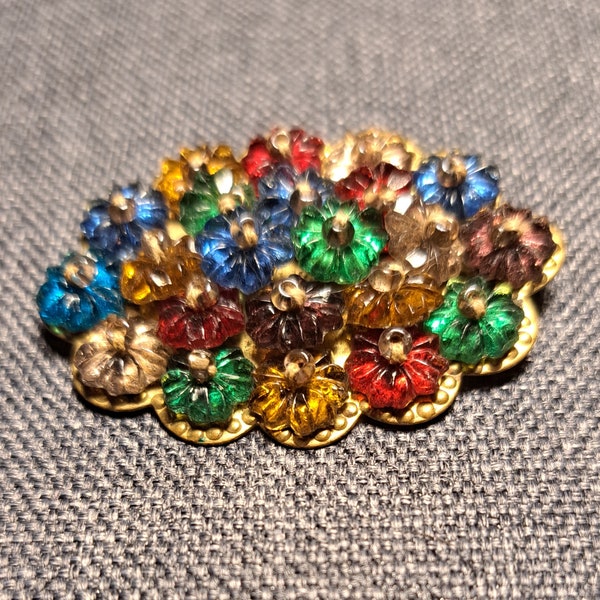 Vintage Miriam Haskell Colorful Hand Beaded Glass Brooch