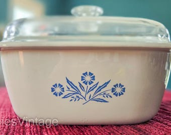Vintage 5qt Square Dutch Oven W/Glass Lid Cornflower Blue by Corning Corelle