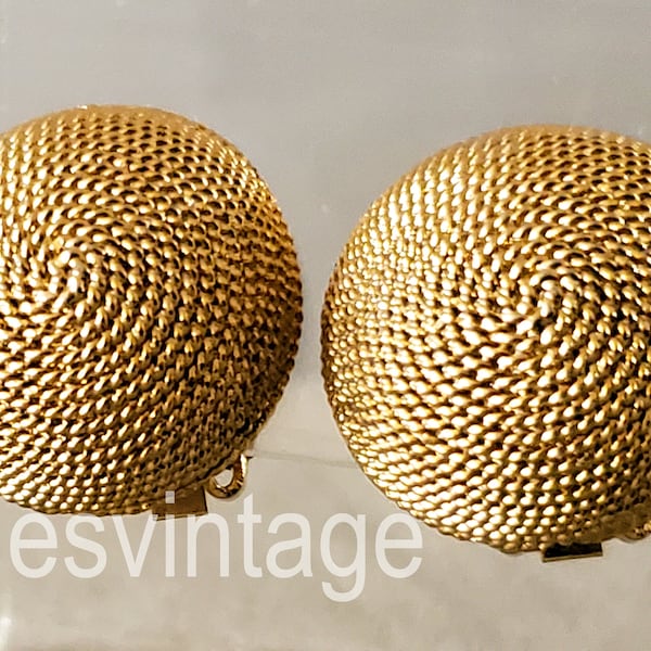 Vintage Hobe Gold Tone Rope Texture Dome Clip Earrings