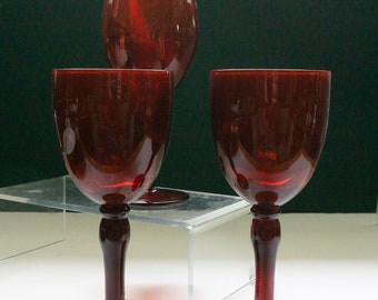 Three Large Tall Vintage Red Ruby Glass Crystal Stemware Wine Water