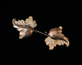 Signed Reinad Duette Type Two Piece Leaf Brooch Pin Vintage Jewelry