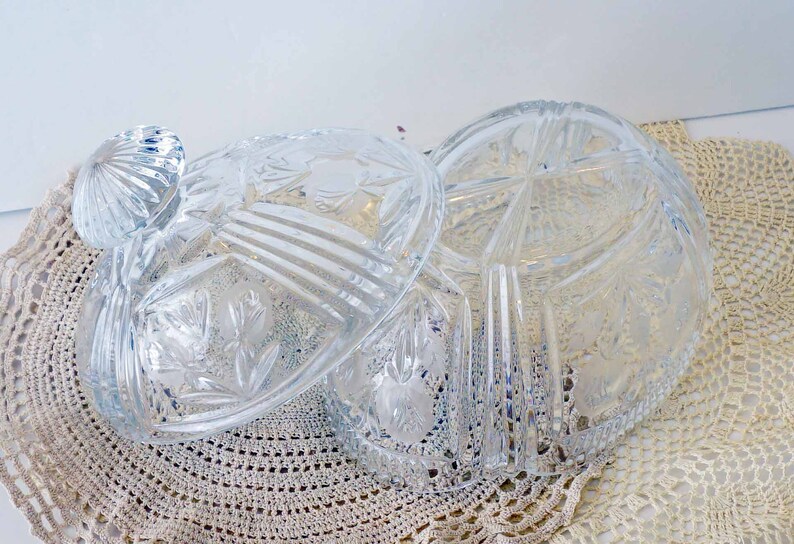 Enormous Oval Vintage Cut Crystal Lidded Candy Dish Etsy