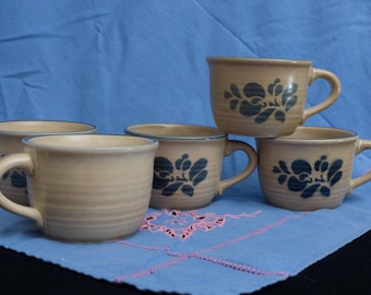 TEN Vintage Flat Cup Mugs in Folk Art by Pfaltzgraff USA