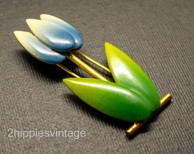 Featured listing image: Signed Monet Fur Clip Vintage Tulip Flower Figural Enameled