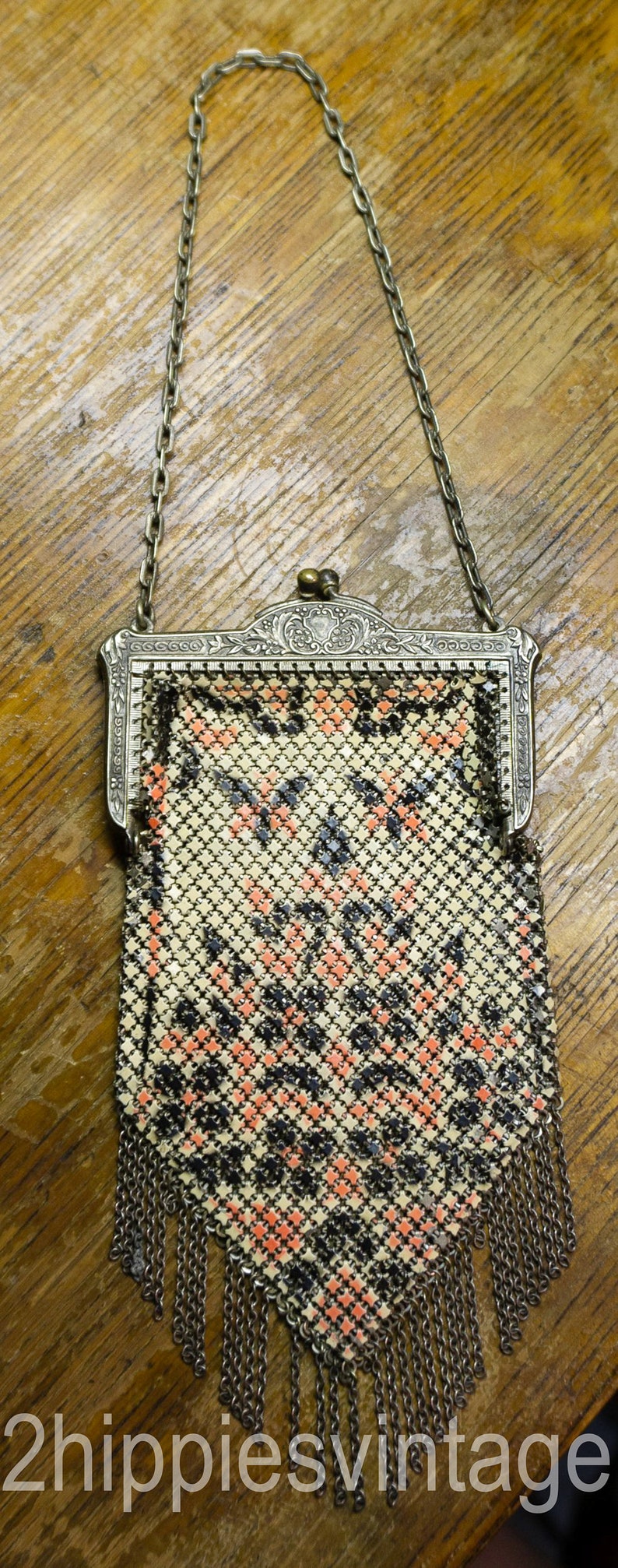 Antique Mandalian Mfg Co Mesh Enameled Metal Flapper Purse Bag image 3