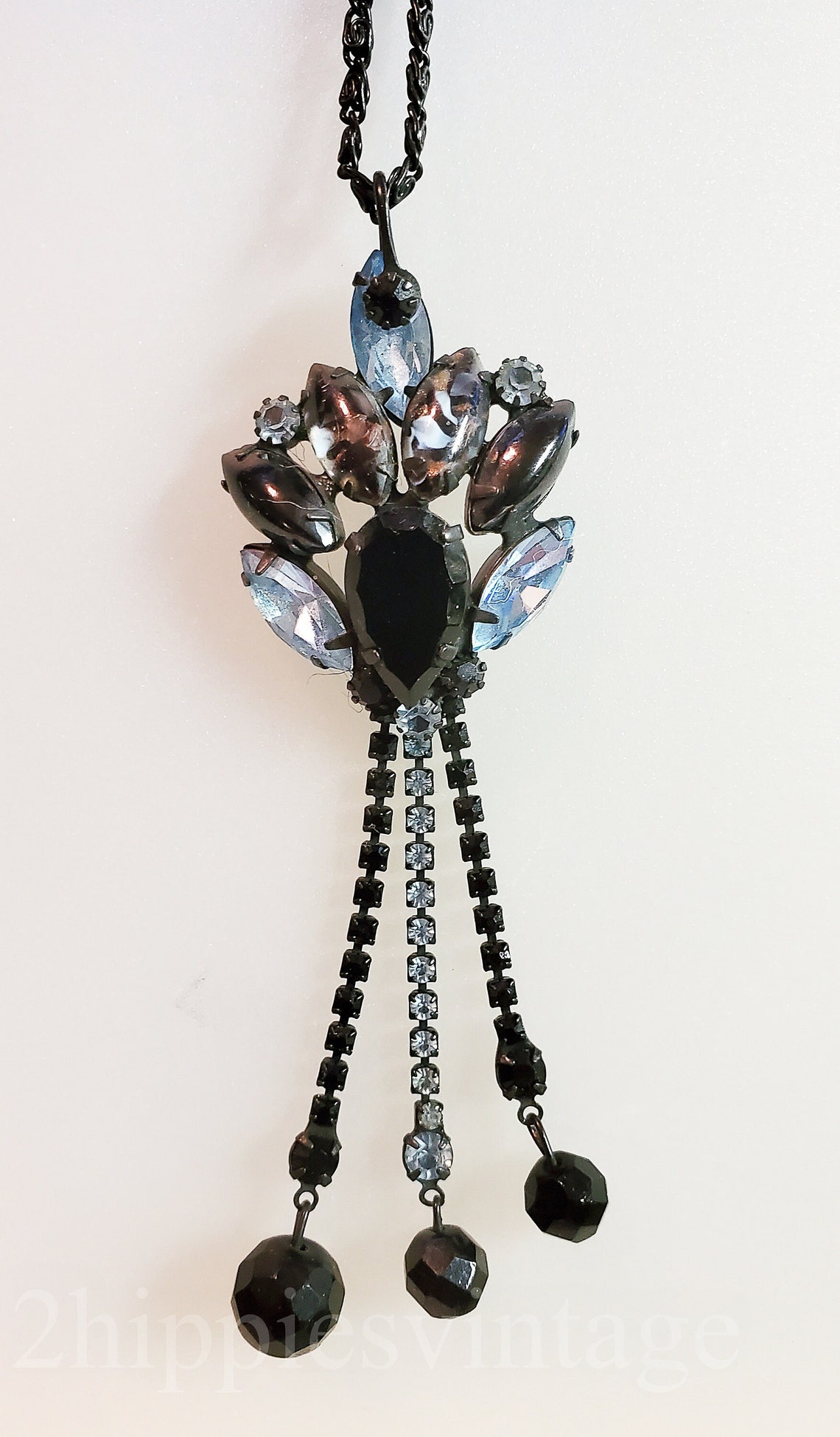 Vintage Large Fabulous Blue Art Glass Bead and Rhinestone Etsy