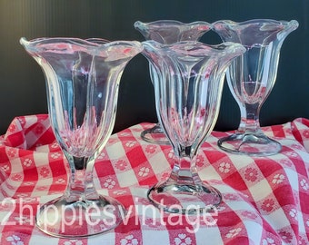 Five Large Vintage Footed Sundae Glass Fountainware Clear by ANCHOR HOCKING