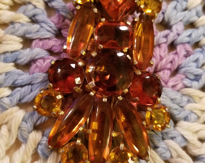 Featured listing image: Very Early Fallon & Kappel Fur Clip Brooch Root Beer Butterscotch Cabachon Immense Gorgeous Unmarked