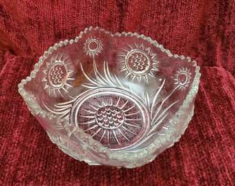 Antique Square Clear Flower Bowl PROBABLY by Bryce Higbee Crystal Glass