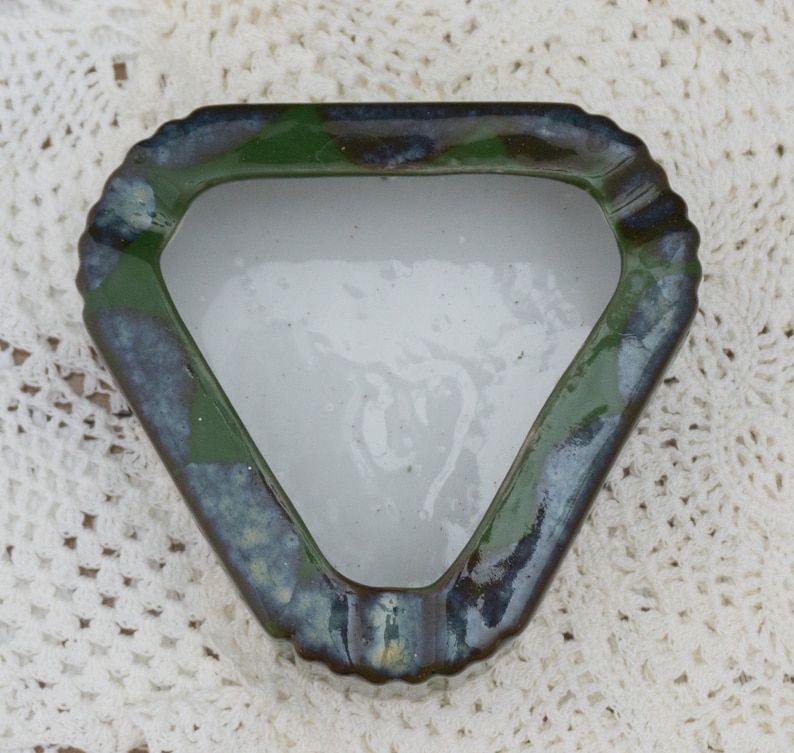 Green Drip Triangular Art Deco Ceramic Ashtray