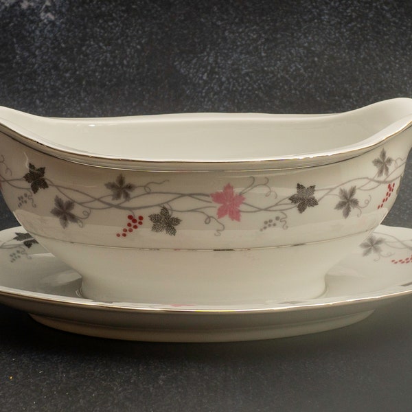 Vintage Gravy Boat with Attached Underplate in Twilight by CRESCENT (JAPAN)