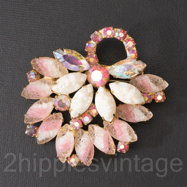 Large Vintage DeLizza and Elster Juliana Pink White Givre Crystal Rhinestone Brooch