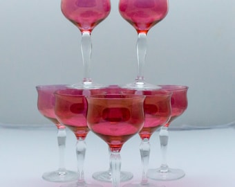 Rose Lustre by West Virginia Glass Specialty Optic Stemware Eight Liquor Cocktail