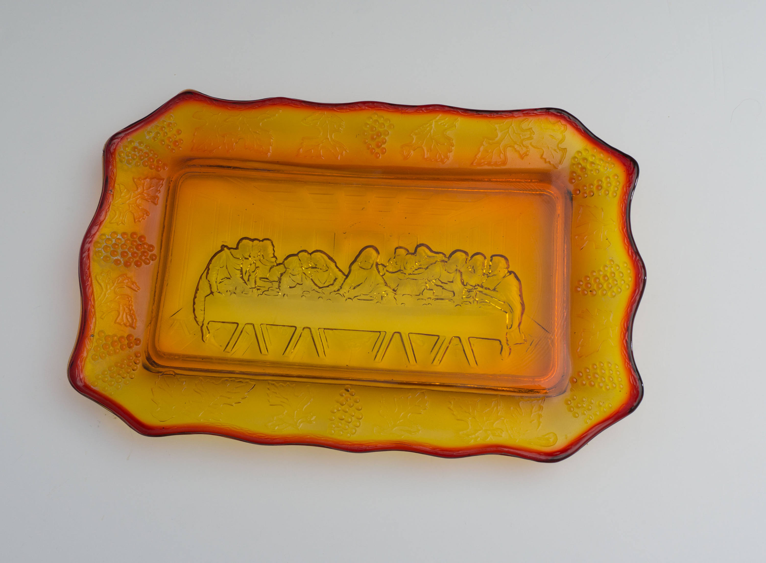 Vintage Tiara Indiana Glass Amber Last Supper Rectangular Serving Dish