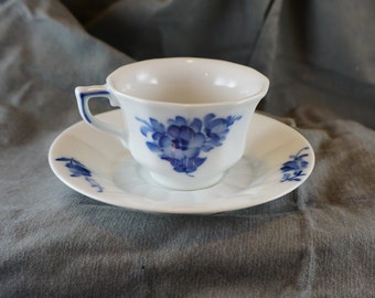 Blue Flowers by ROYAL COPENHAGEN Mid Century Danish Footed Cup & Saucer Set
