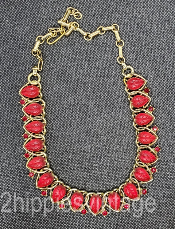 Mid Century Vintage Red Glass and Rhinestone Link… - image 4