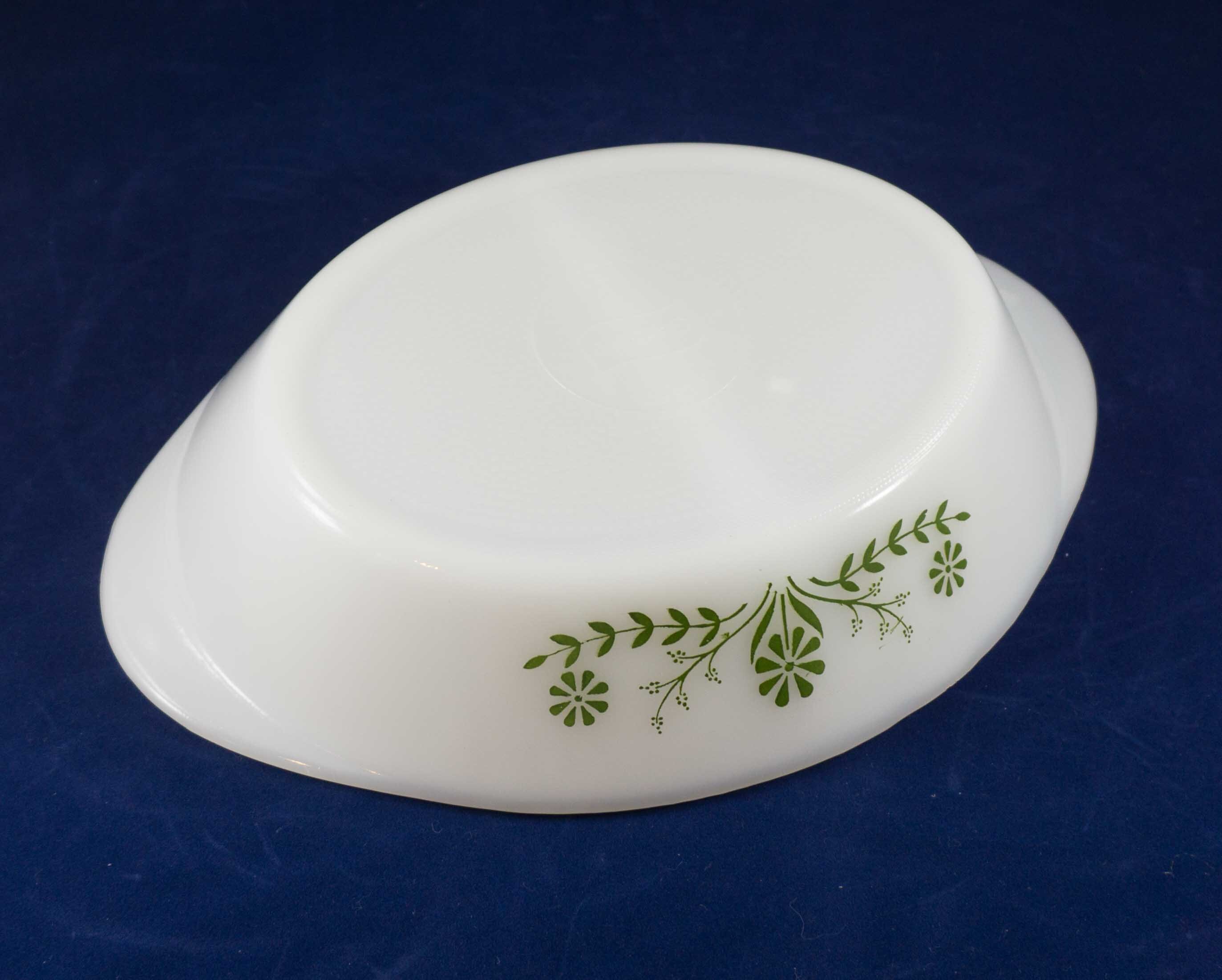 THREE Glass Glasbake Crazy Floral Daisy Green White Casseroles