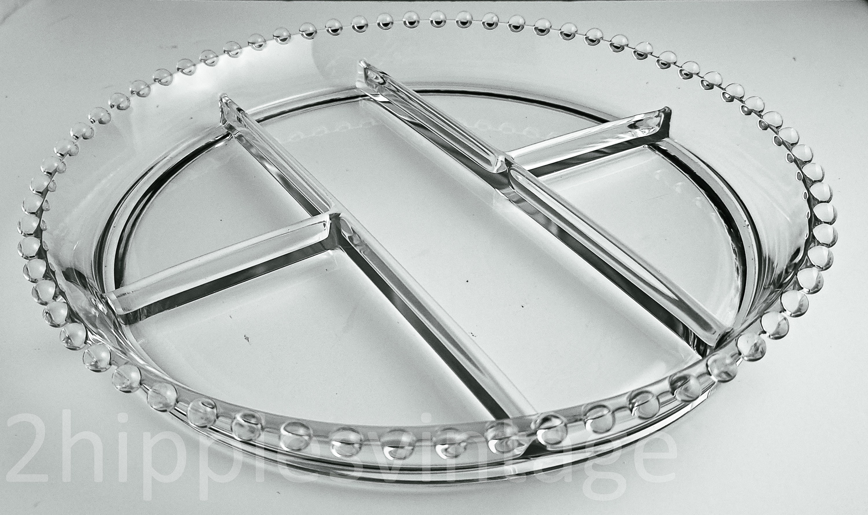 Vintage 13 inch Round Divided Serving Tray in Candlewick by Imperial Glass Crystal