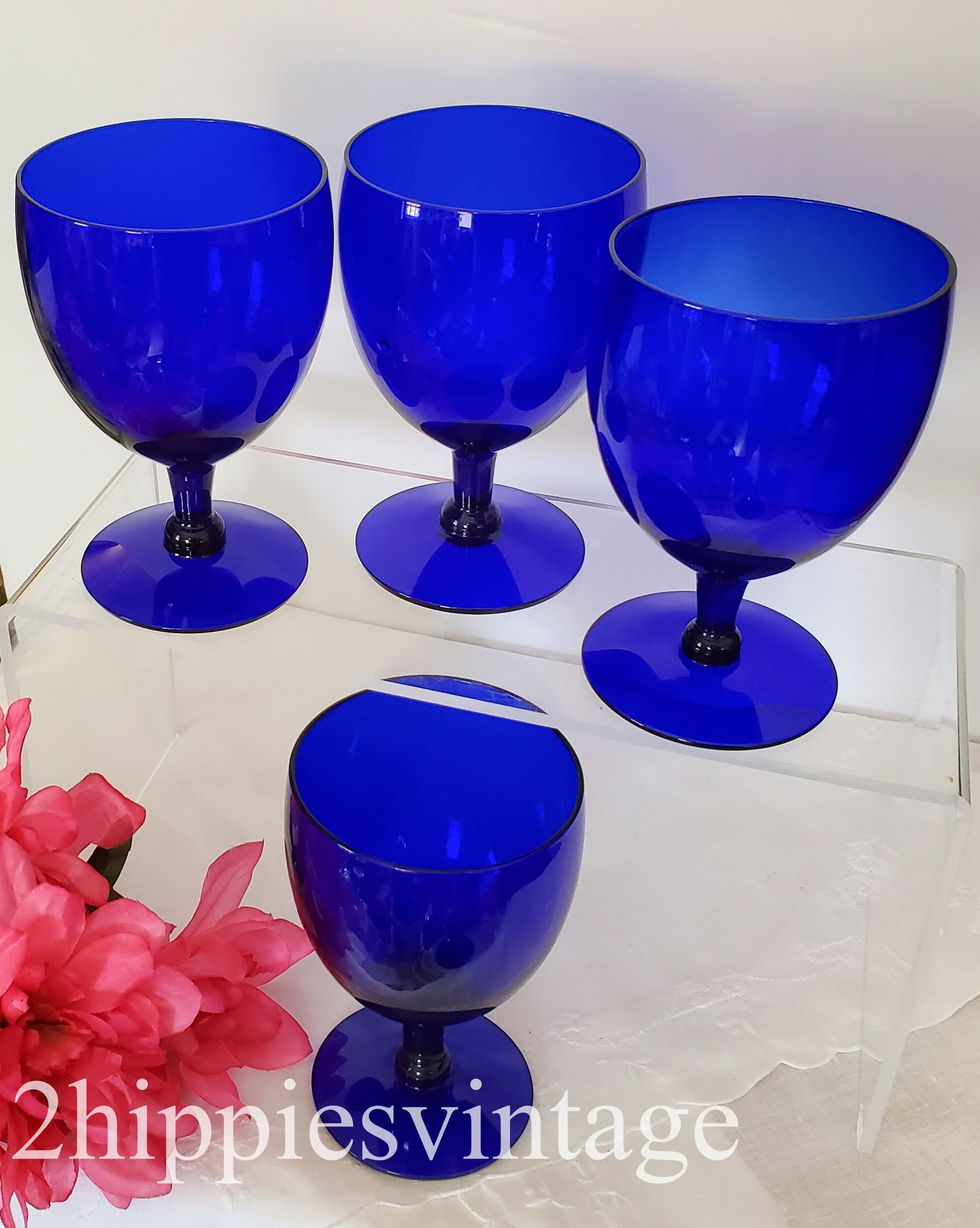 Set of Four Cobalt Blue Water Goblet in Designer Series by Judel Glass