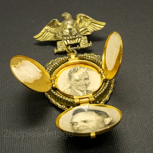 Vintage Unique Four Photo Pendant American Memory War Military Themed Brooch Pin