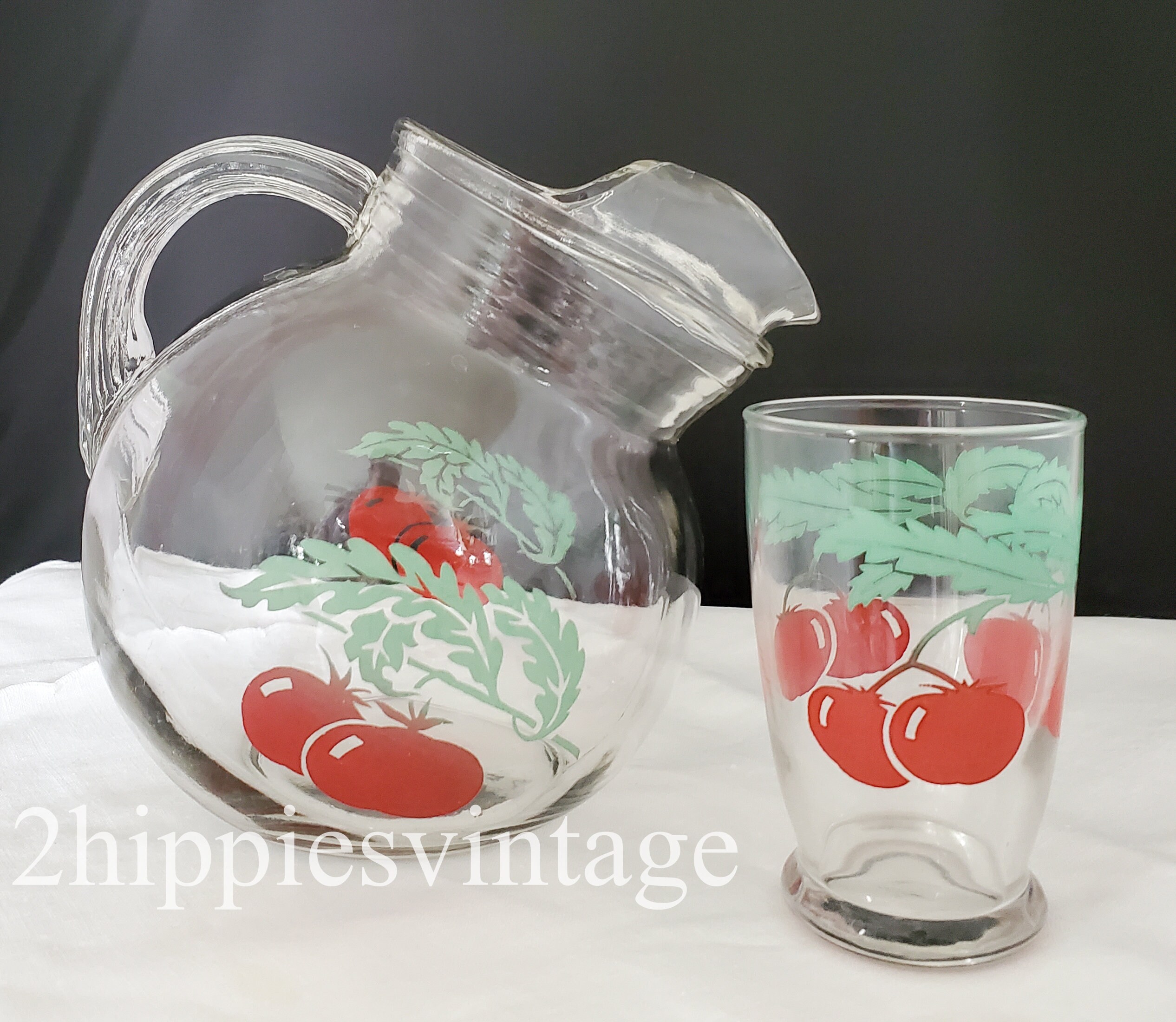 Vintage Tomato Juice Pitcher With Glass 