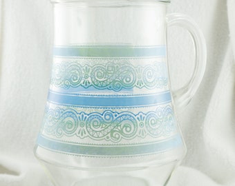 Large Vintage Mid Century Blue Green Glass Lip Pitcher