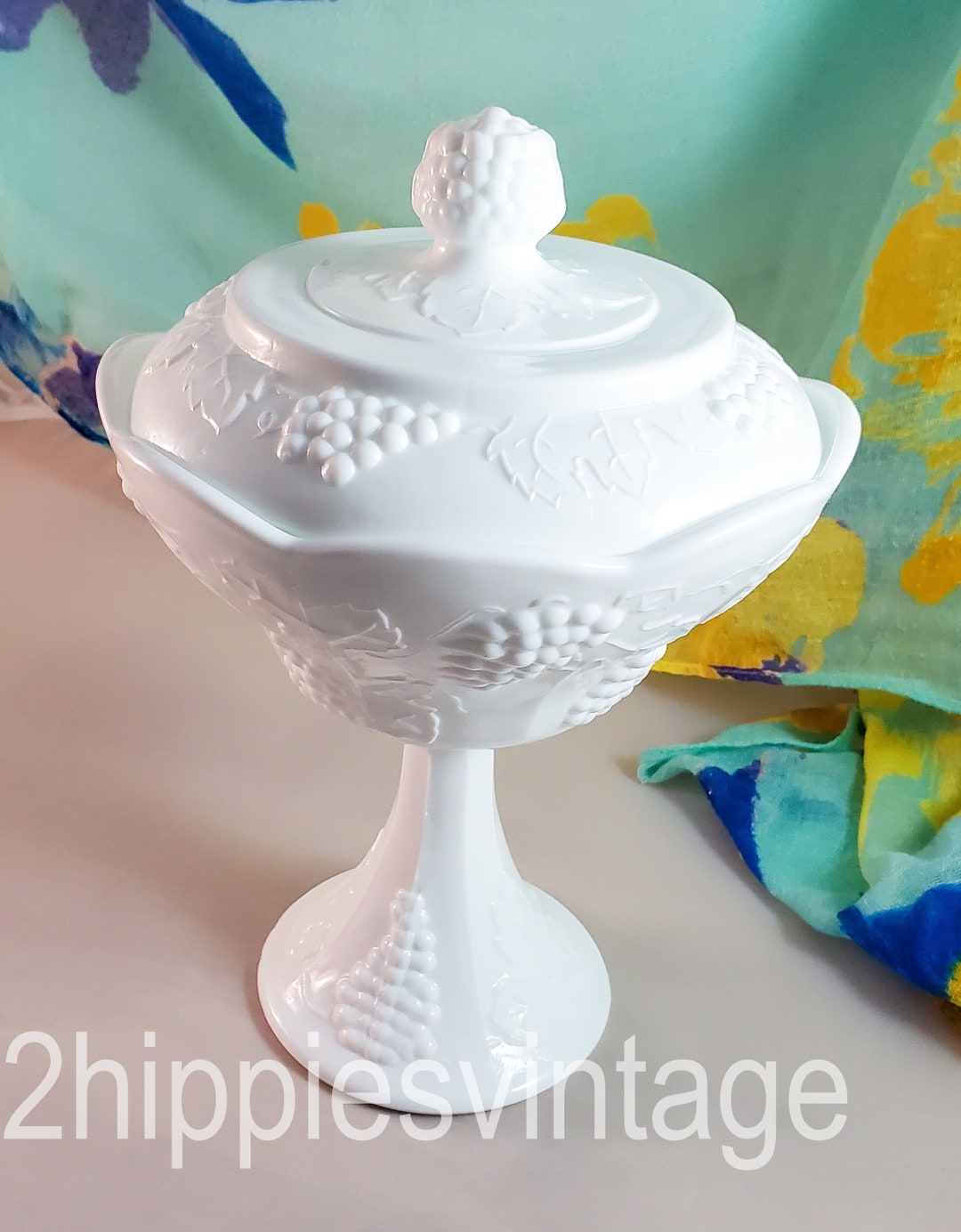 TWO Vintage Compotes / One Covered Wedding Box in Harvest Milk Glass by ...
