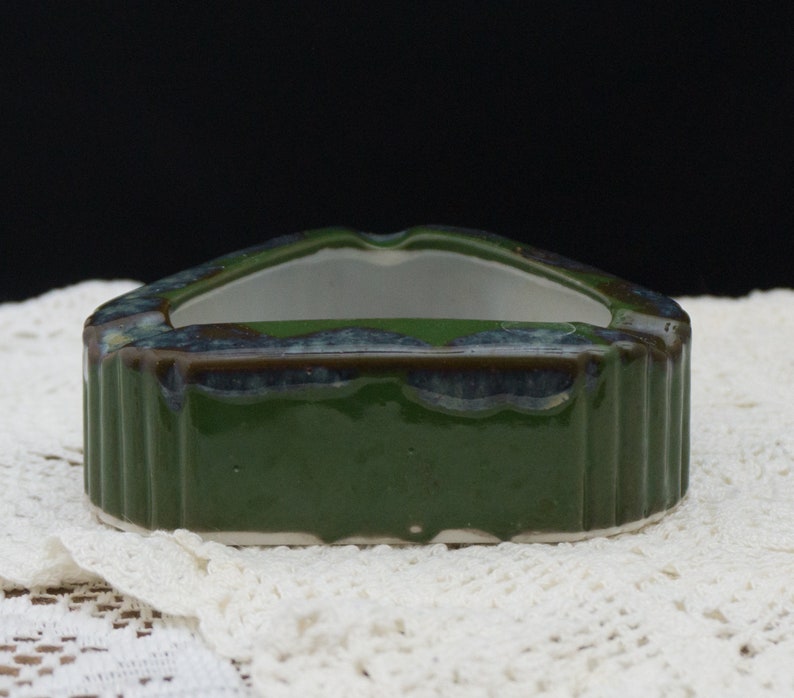Green Drip Triangular Art Deco Ceramic Ashtray