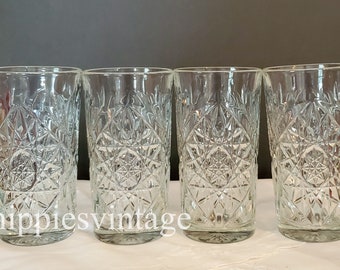 Four Vintage Highball Glass Hobstar by LIBBEY GLASS COMPANY