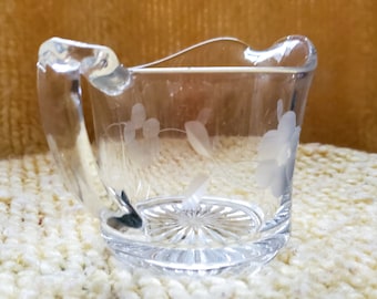 Heavy Vintage Wheel Cut Flower Glass Crystal Creamer Syrup Pitcher