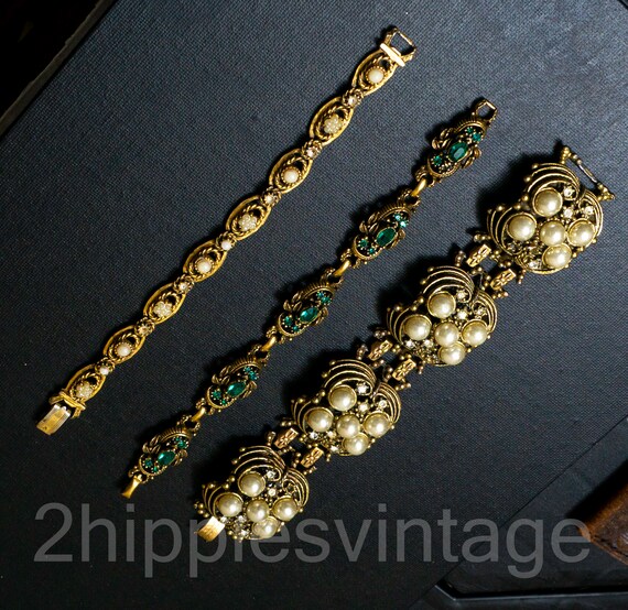 Three Florenza Coro Vintage Costume Jewelry Brace… - image 2