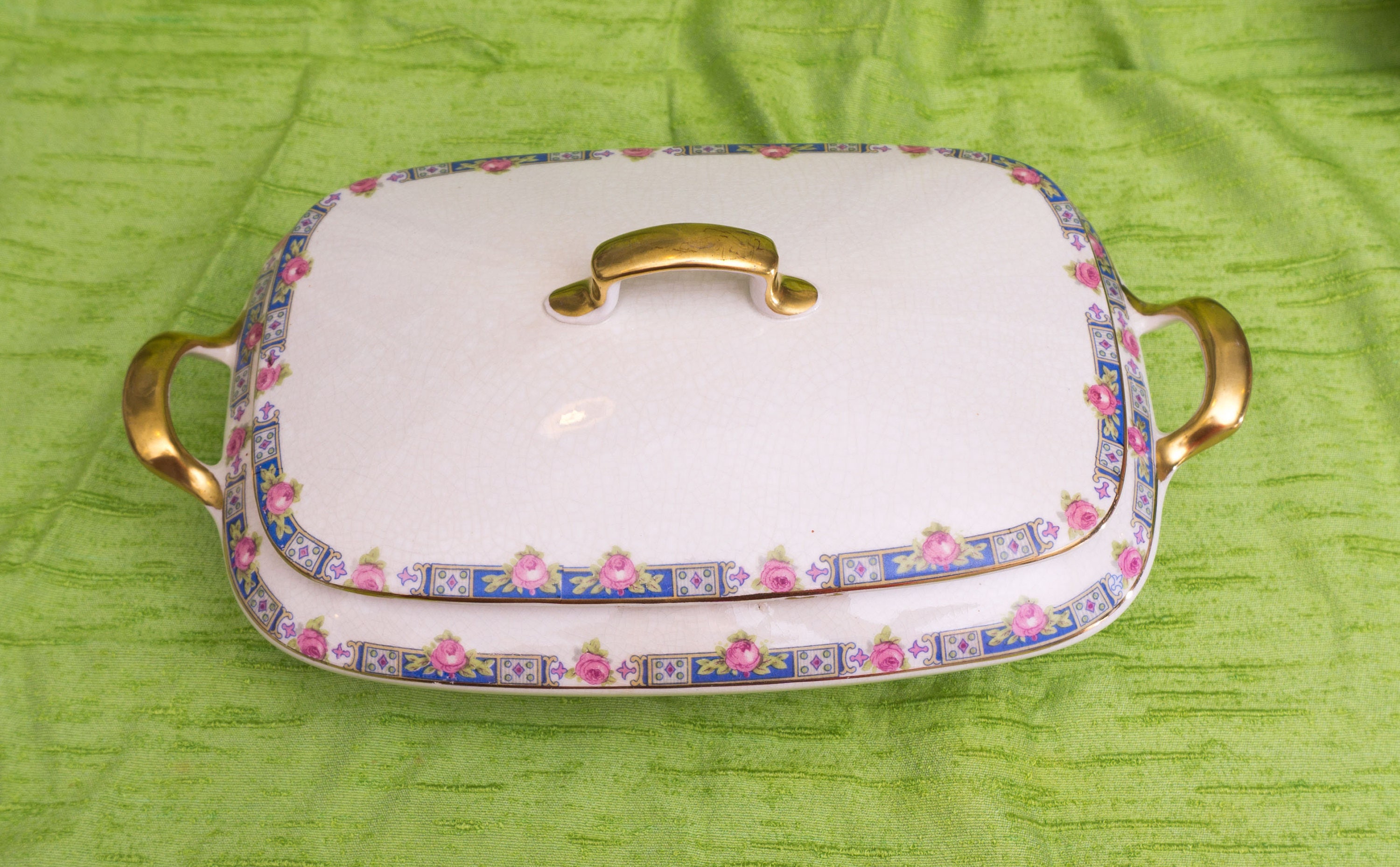 Large Antique Covered Casserole with Gilded Trim by Carrollton China