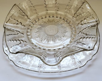Vintage Columbia by Federal Glass Chop Plate and Ruffled Bowl ca 1940