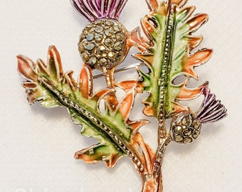 Vintage Cast Metal Thistle Flower Brooch