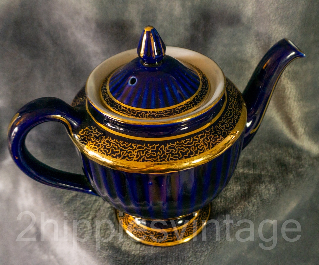 Vintage Los Angeles Teapot & Lid by Hall Cobalt Blue and Gold Etsy