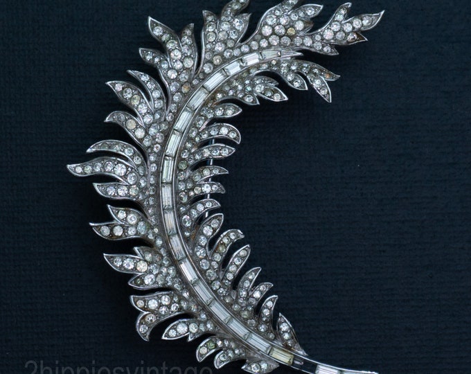 Featured listing image: Enormous 1940s Crown Trifari Rhinestone Brooch NEEDS STONE