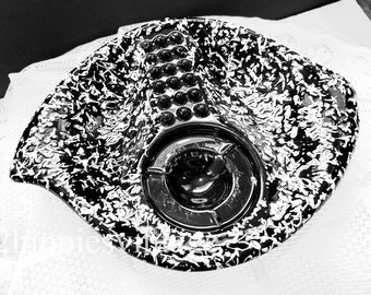 Large Mid Century Modern Black with White Speckling Ceramic Ashtray