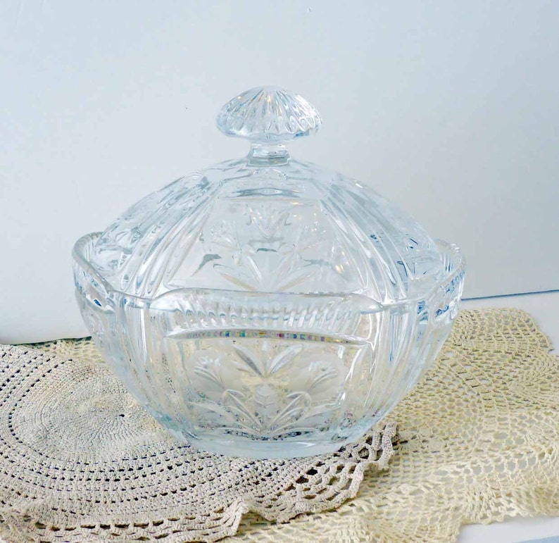 Enormous Oval Vintage Cut Crystal Lidded Candy Dish Etsy