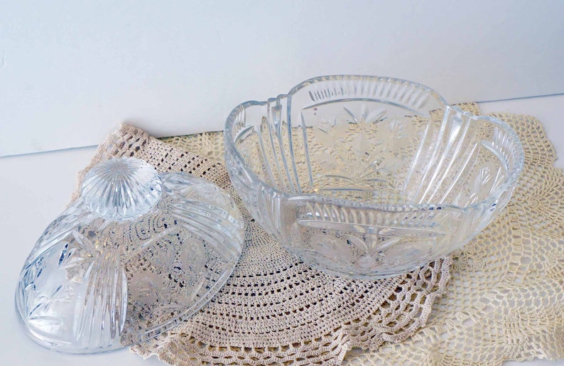 Enormous Oval Vintage Cut Crystal Lidded Candy Dish Etsy