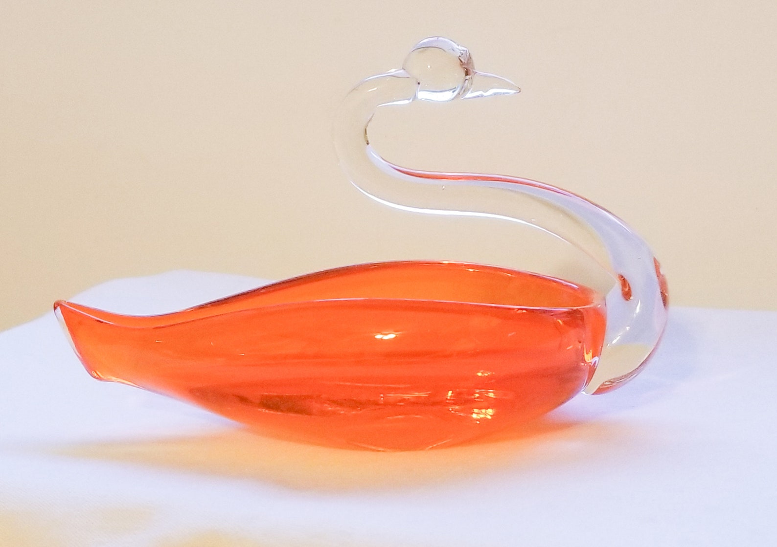 Vintage Orange Blown Glass Swan With Clear Neck and Head Candy Etsy