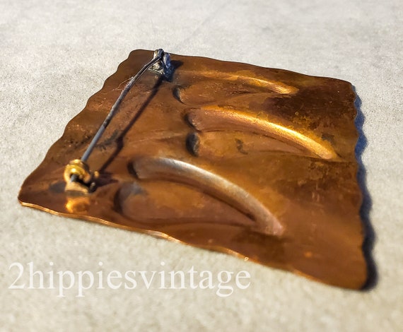 VINTAGE REBAJES Large Rectangular Copper Brooch W… - image 6