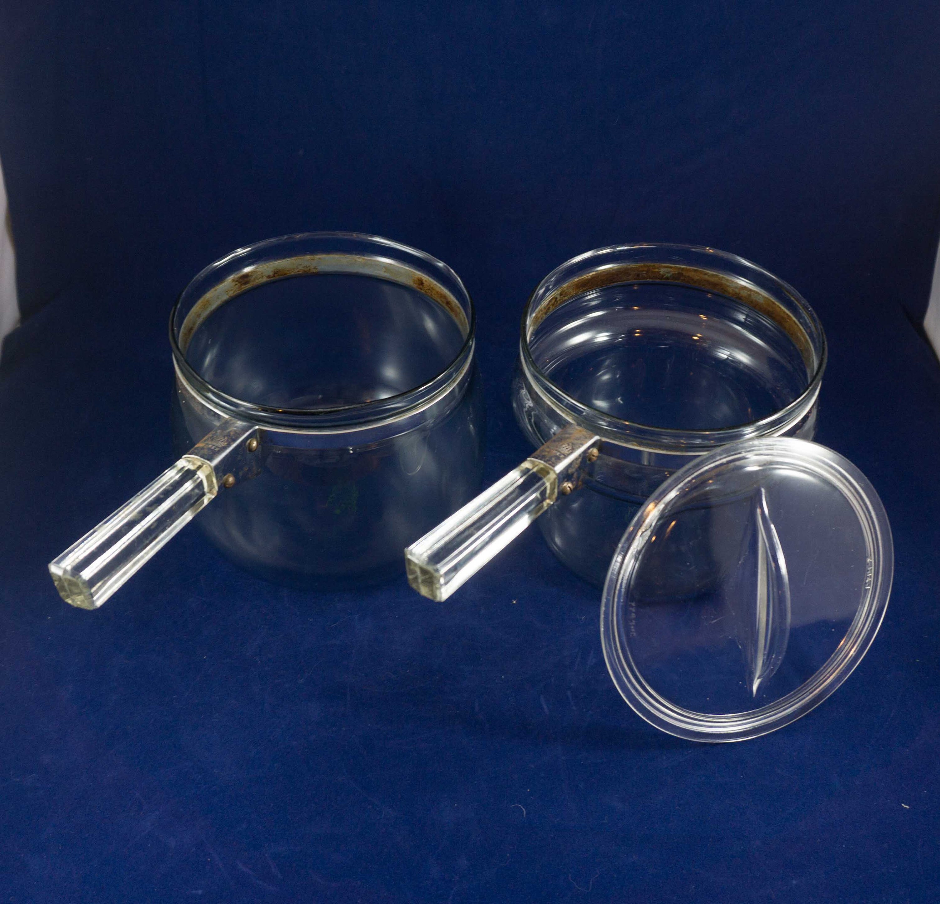 Vintage Pyrex Complete Blue Double Boiler with Lid and Glass Handles