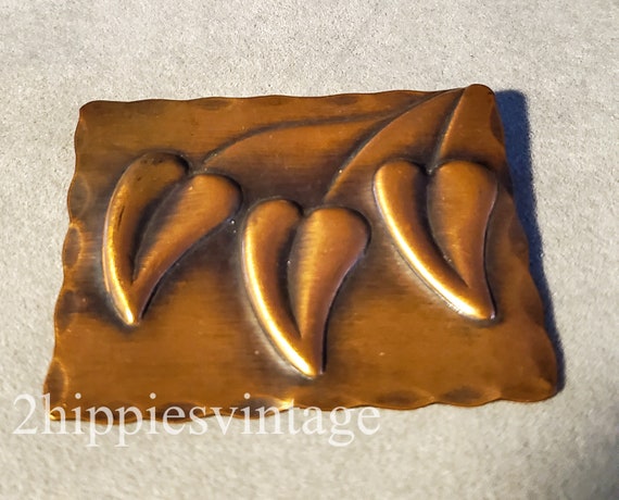 VINTAGE REBAJES Large Rectangular Copper Brooch W… - image 3