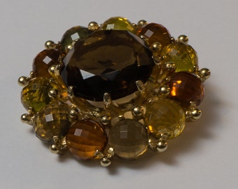 Beautiful Vintage Autumn Colored Crystal Rhinestone and Faceted Glass Brooch