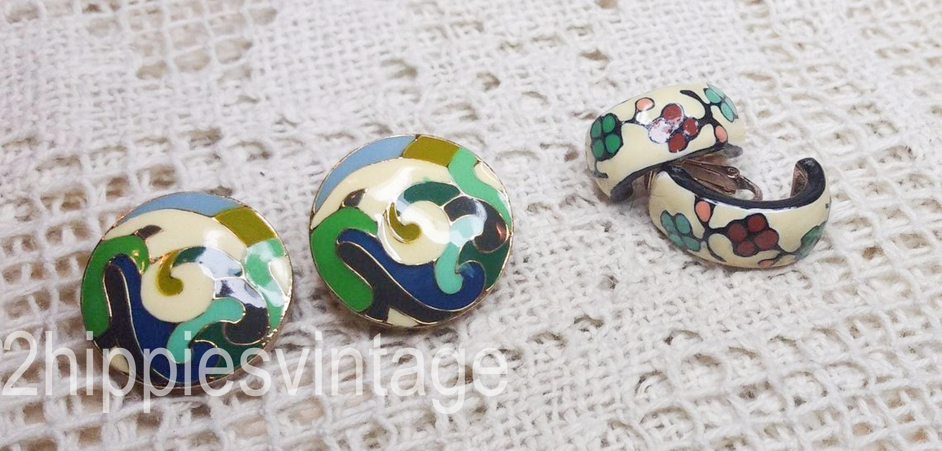 Mid Century MCM Eisenberg Lot of Vintage Jewelry Cloisonne Enamel
