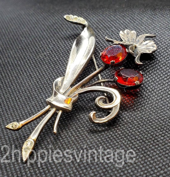 Large Charming Vintage Sterling Silver Red Rhines… - image 2