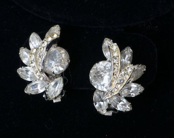 Vintage Signed Weiss Formal Rhinestone Clip Frawns with Icing Earrings