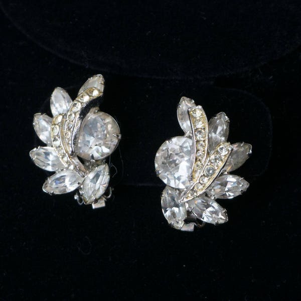 Weiss Formal Rhinestone Clip Frawns with Icing Earrings Vintage Signed