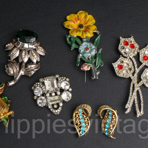 Eisenberg Pot Metal and Owls OH MY - Vintage Jewelry Brooches for Restoration Repair  Parts Arts Recycle Upcycle Reuse