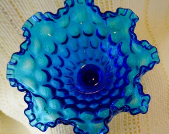 Vintage Round Compote - 6" x 6" Thumbprint Colonial Blue by FENTON Glass